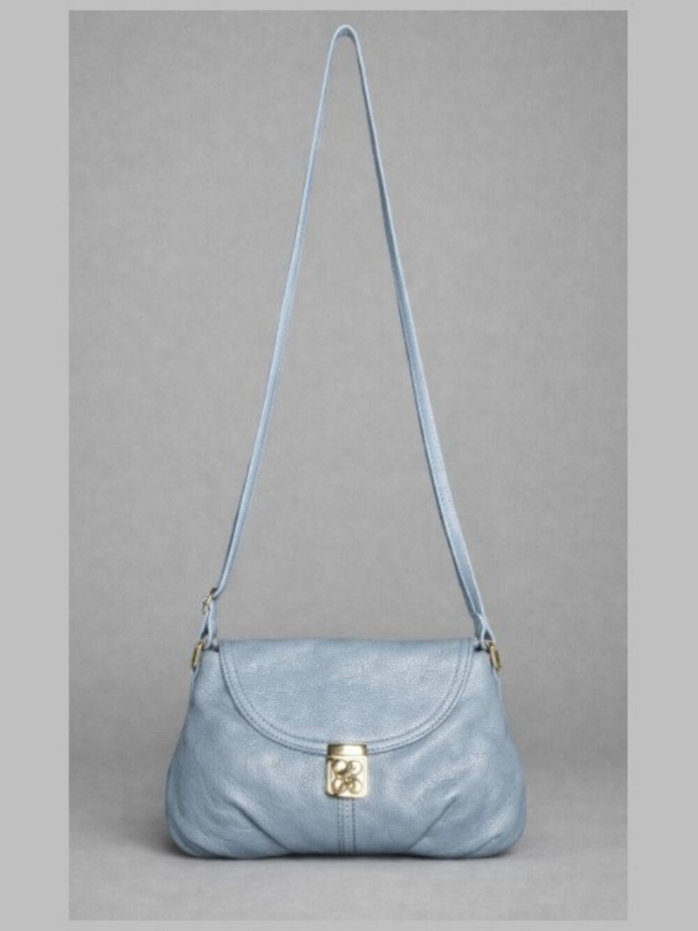 Light Blue Faux Leather Crossbody Shoulder Bag Gold Lock Flap Purse Unbranded - Picture 11 of 14